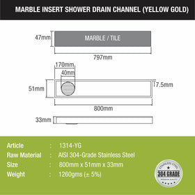 Marble Insert Shower Drain Channel - Yellow Gold (32 x 2 Inches) - LIPKA - Lipka Home