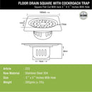 Square Flat Cut Floor Drain (5.5 x 5.5 Inches) with Lock, Hole and Cockroach Trap - LIPKA - Lipka Home