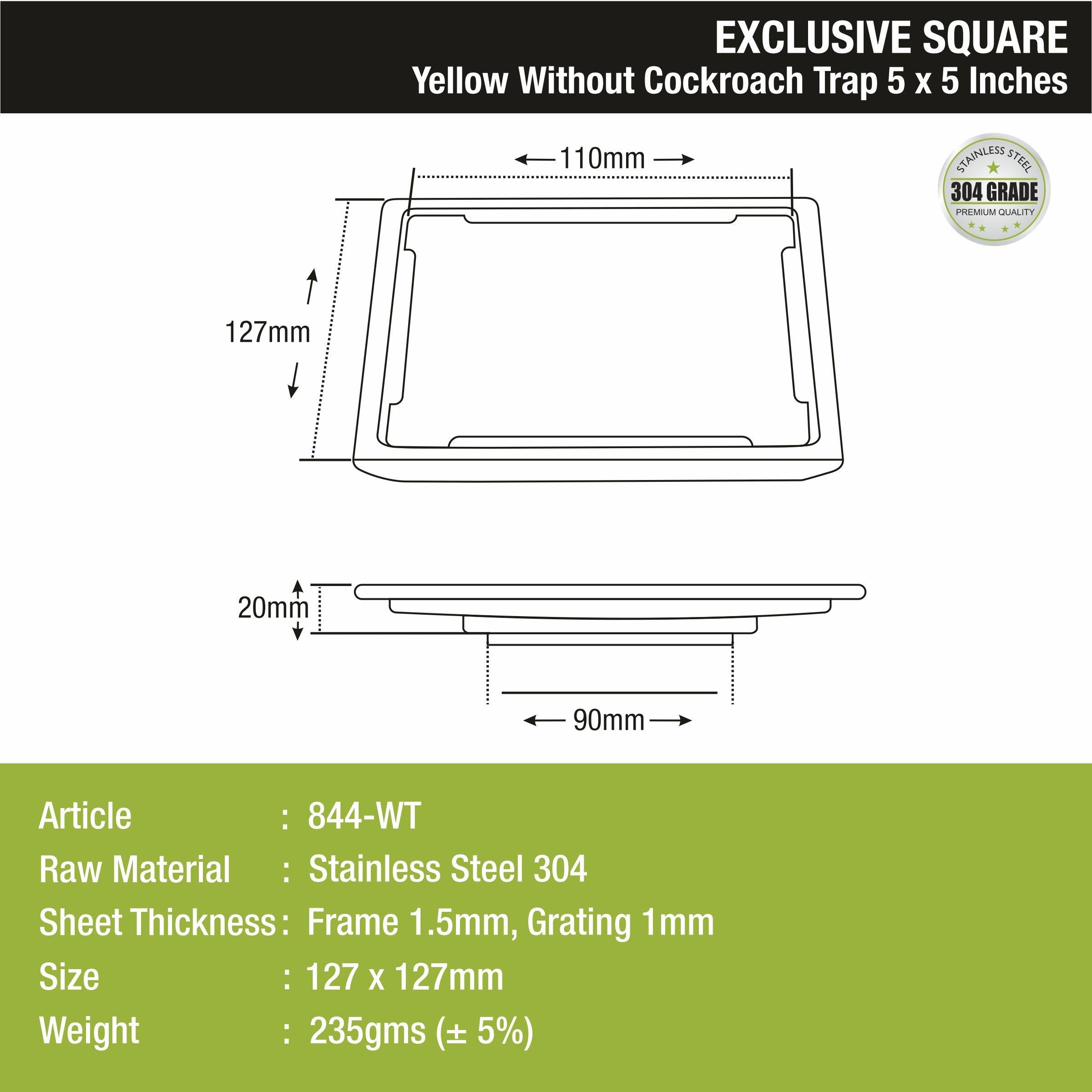 Yellow Exclusive Square Floor Drain (5 x 5 Inches) - LIPKA - Lipka Home