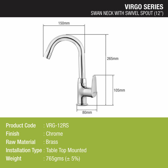 Virgo Swan Neck with Small (12 Inches) Round Swivel Spout Faucet - LIPKA - Lipka Home