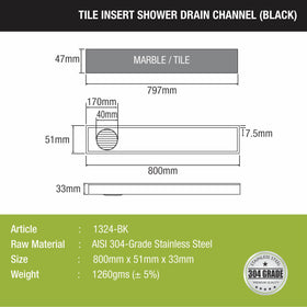 Tile Insert Shower Drain Channel - Black (32 x 2 Inches) - LIPKA - Lipka Home