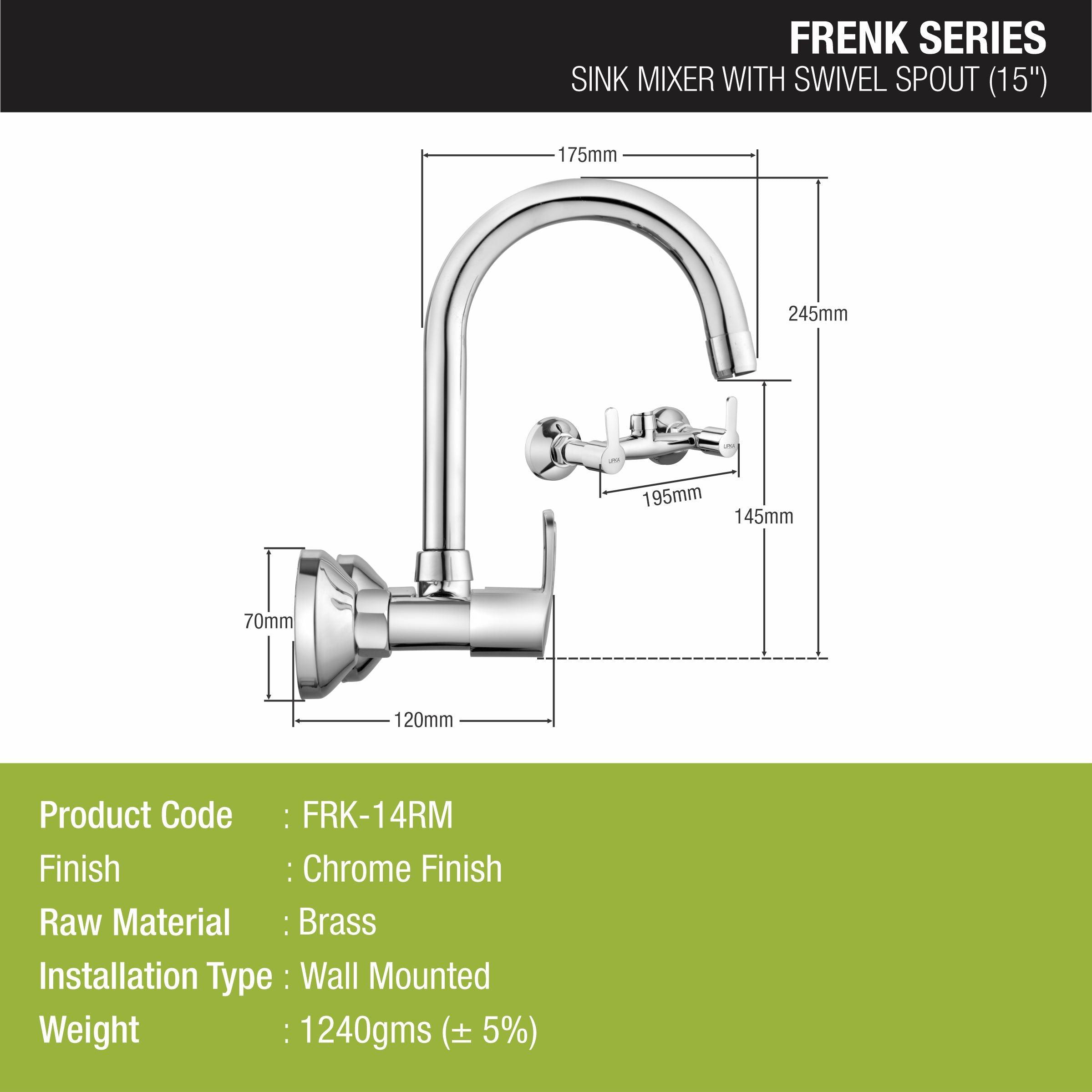 Frenk Sink Mixer Brass Faucet with Round Swivel Spout (15 Inches) sizes and dimensions