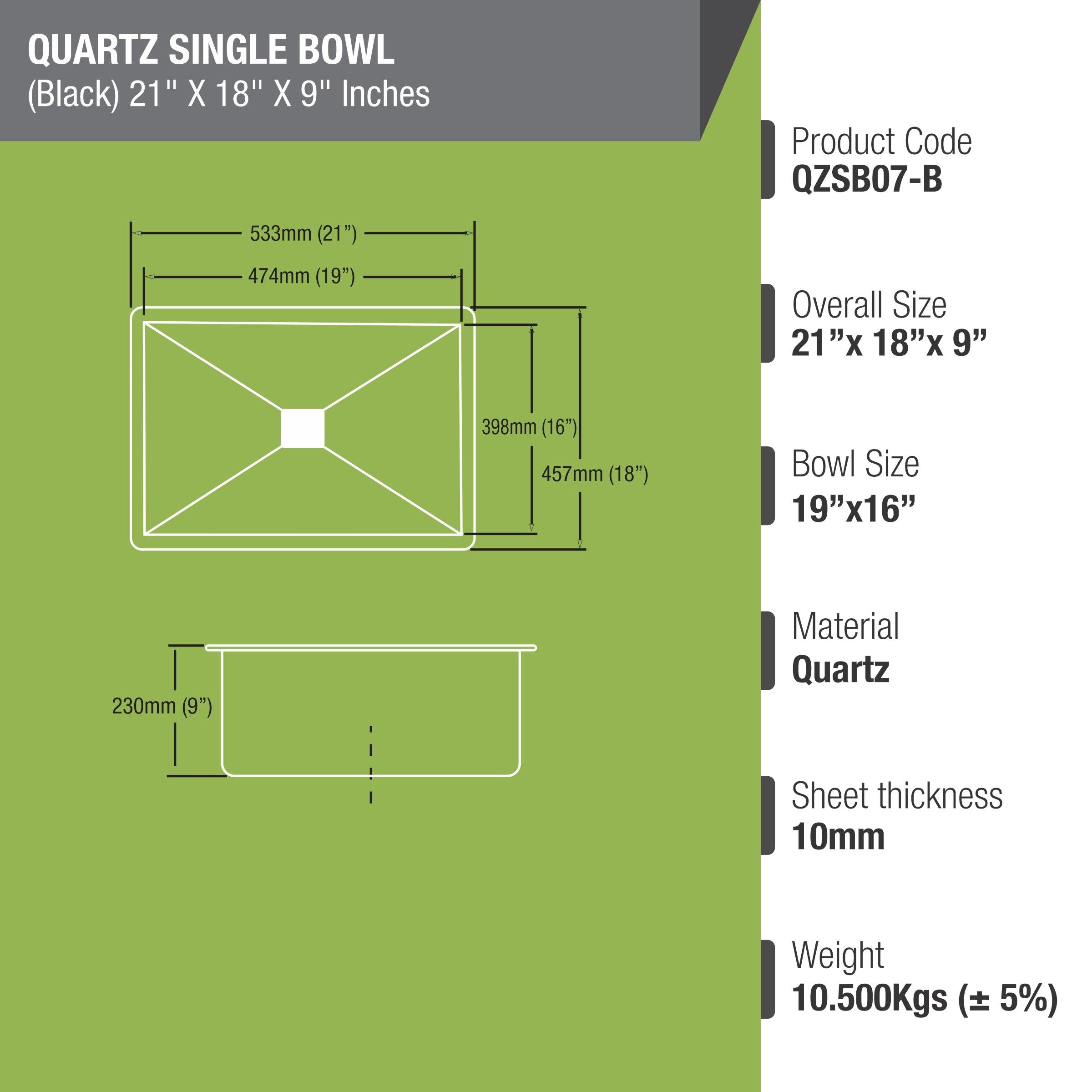 Black Quartz Single Bowl Kitchen Sink (21 x 18 x 9 Inches) - LIPKA - Lipka Home