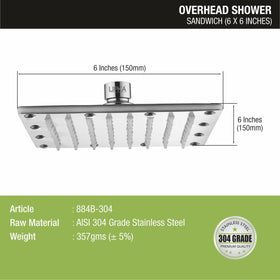 Sandwich 304-Grade Overhead Rain Shower (6 x 6 Inches) - LIPKA - Lipka Home