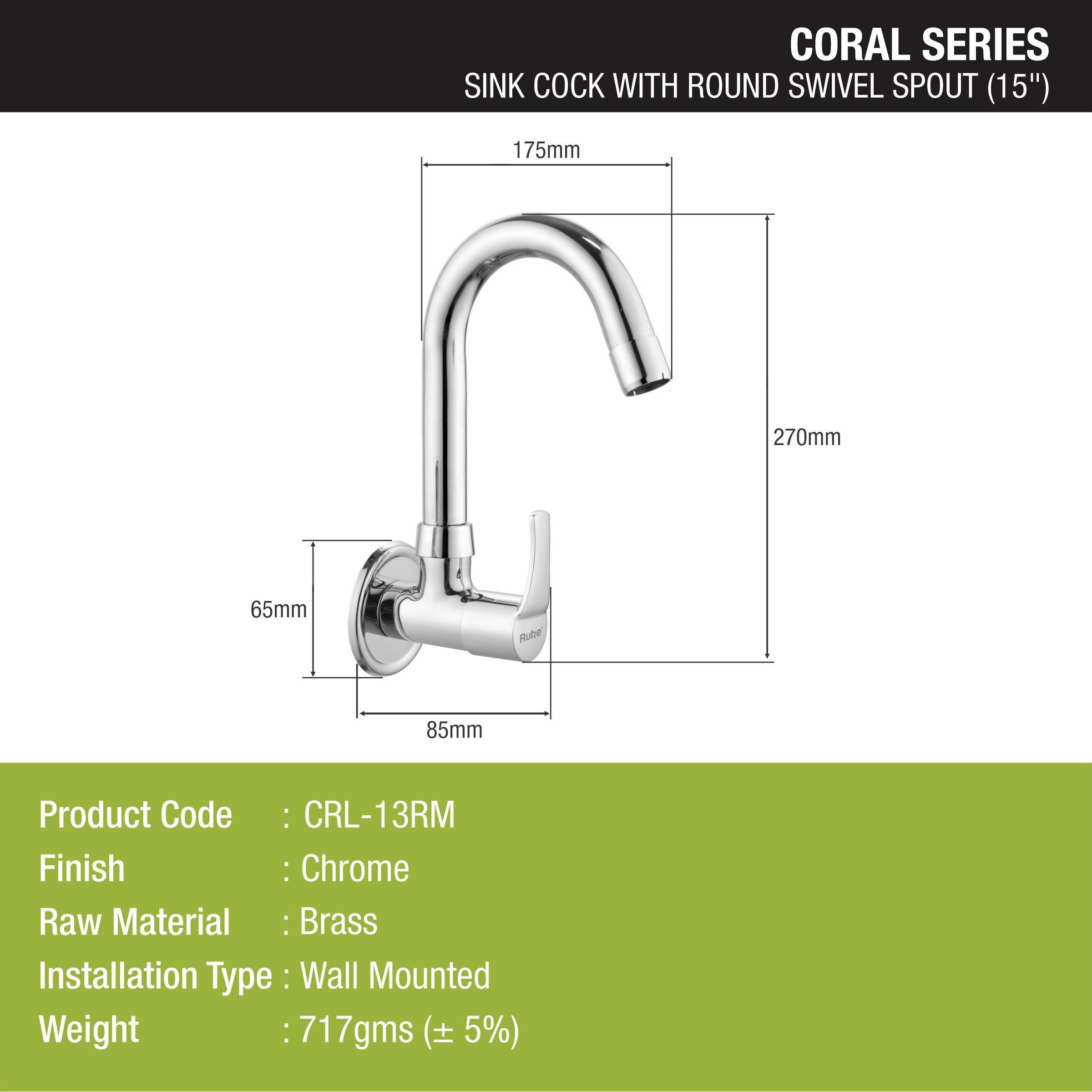 Coral Sink Tap Brass Faucet with Round Swivel Spout (15 Inches) - LIPKA - Lipka Home