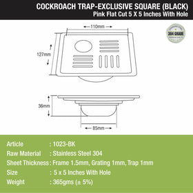 Pink Exclusive Square Flat Cut Floor Drain in Black PVD Coating (5 x 5 Inches) with Hole & Cockroach Trap - LIPKA - Lipka Home