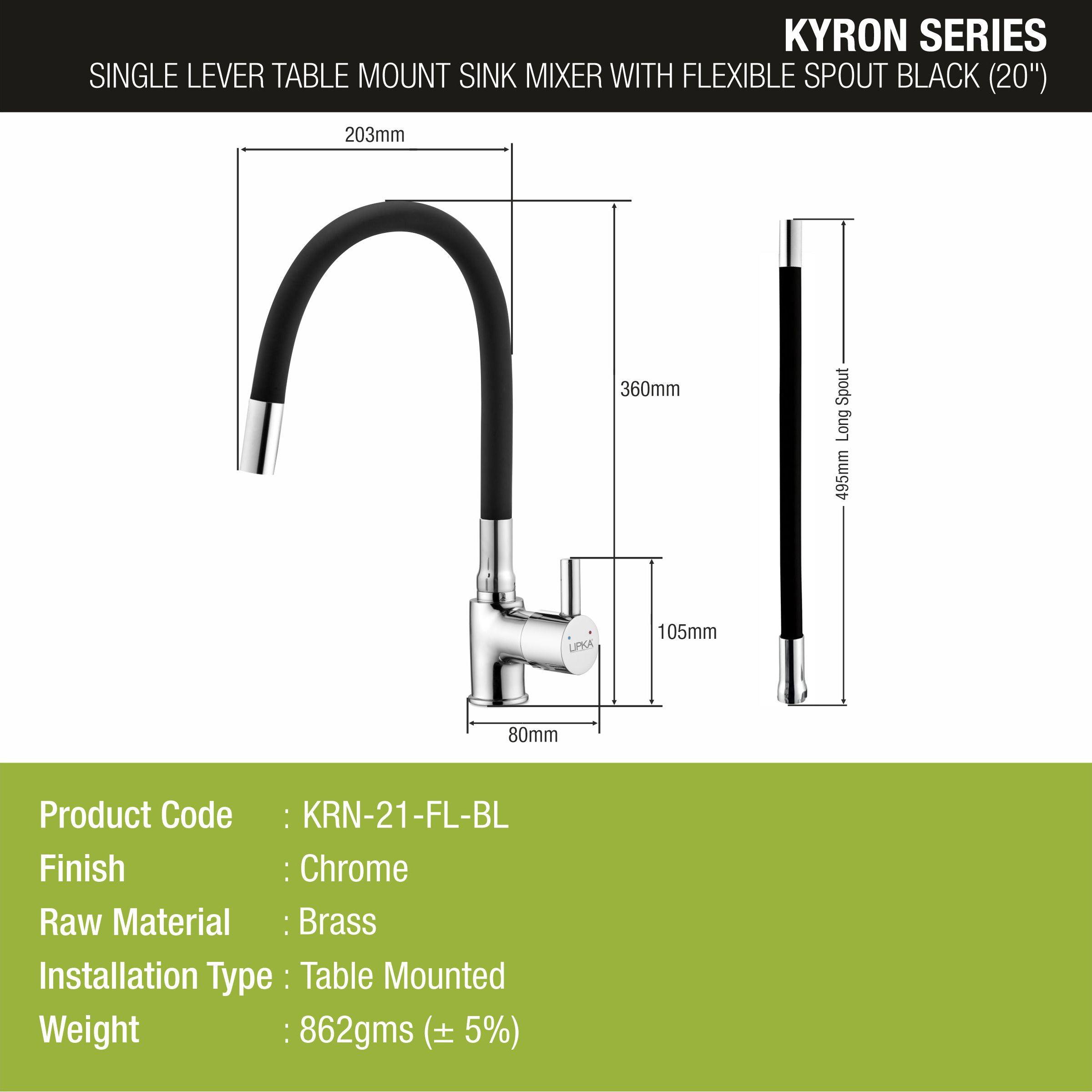 Kyron Single Lever Table Mount Sink Mixer Brass Faucet with Flexible Silicone Spout (Black) - LIPKA - Lipka Home