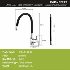 Kyron Single Lever Table Mount Sink Mixer Brass Faucet with Flexible Silicone Spout (Black) - LIPKA - Lipka Home