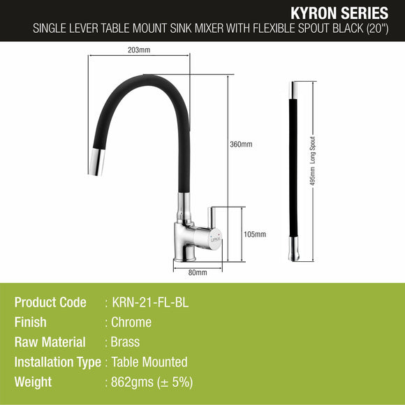 Kyron Single Lever Table Mount Sink Mixer Brass Faucet with Flexible Silicone Spout (Black) - LIPKA - Lipka Home