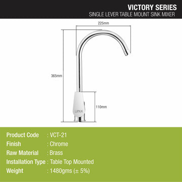 Victory Single Lever Table Mount Sink Mixer with Large Round Swivel Spout Faucet - LIPKA - Lipka Home