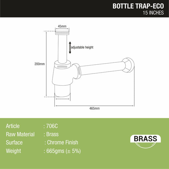 ECO Brass Bottle Trap CP (15 Inches) - LIPKA - Lipka Home