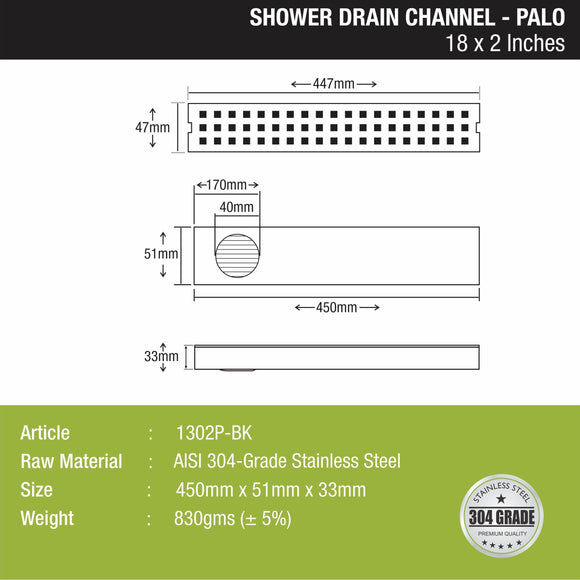 Palo Shower Drain Channel - Black (18 x 2 Inches) - LIPKA - Lipka Home