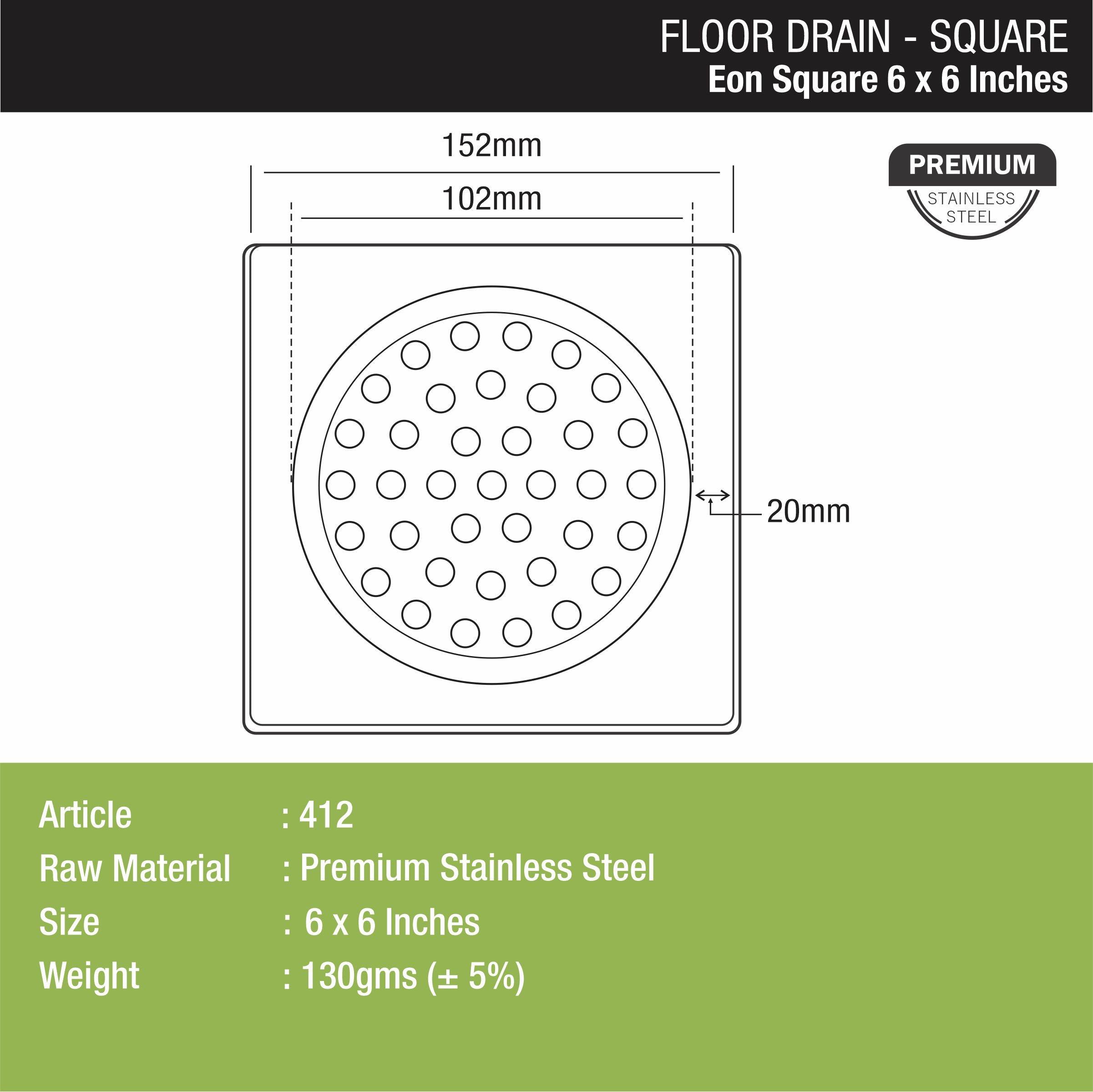 EON Square Floor Drain (6 x 6 Inches) - LIPKA