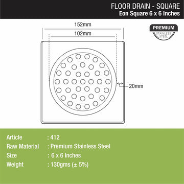 EON Square Floor Drain (6 x 6 Inches) - LIPKA - Lipka Home