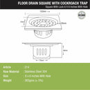 Square Floor Drain (6 x 6 Inches) with Lock, Hole and Cockroach Trap - LIPKA - Lipka Home