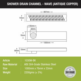 Wave Shower Drain Channel - Black (40 x 3 Inches) - LIPKA - Lipka Home