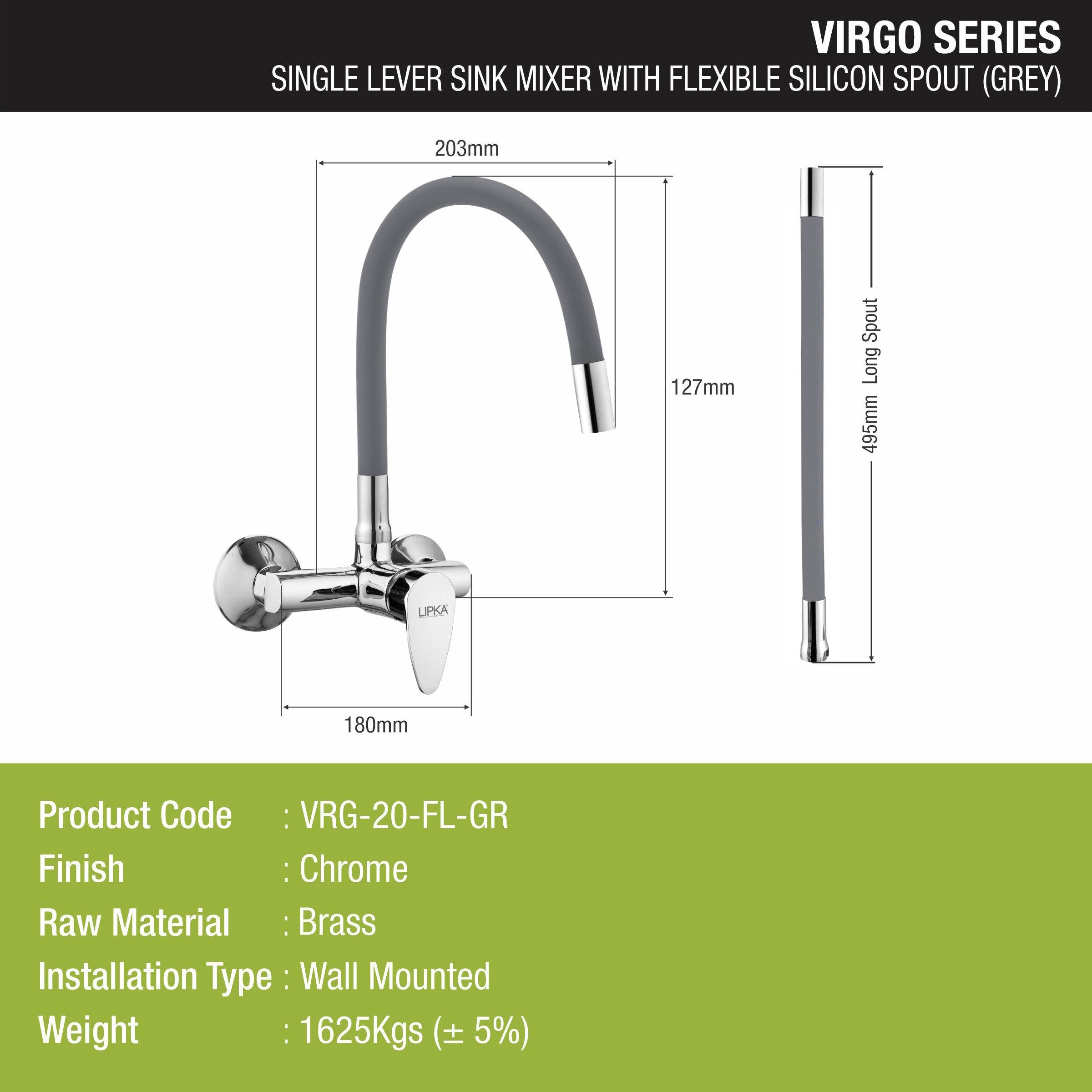 Virgo Single Lever Sink Mixer with Grey Flexible Silicone Spout (20 Inches) - LIPKA - Lipka Home