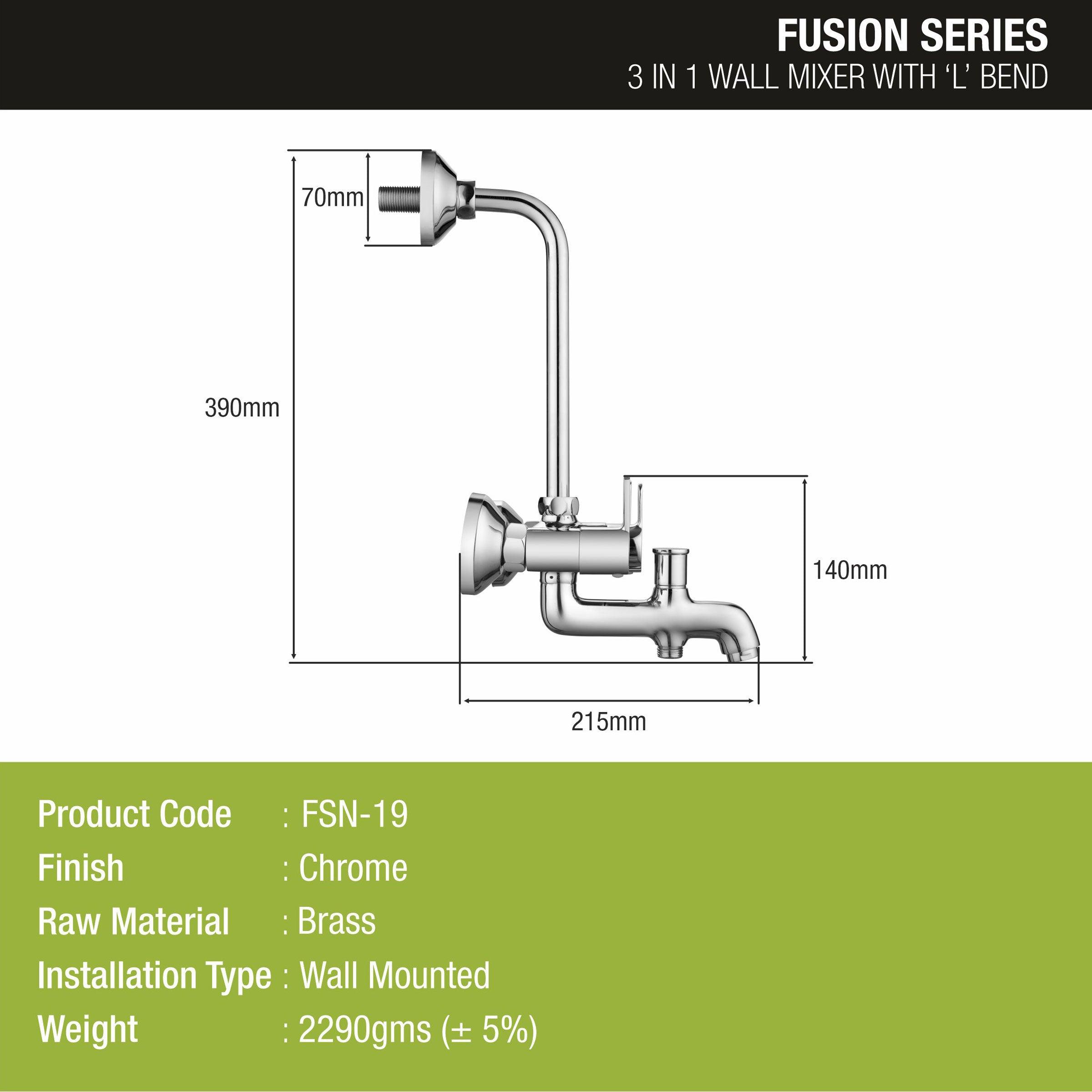 Fusion 3 in 1 Wall Mixer Brass Faucet with L Bend - LIPKA - Lipka Home