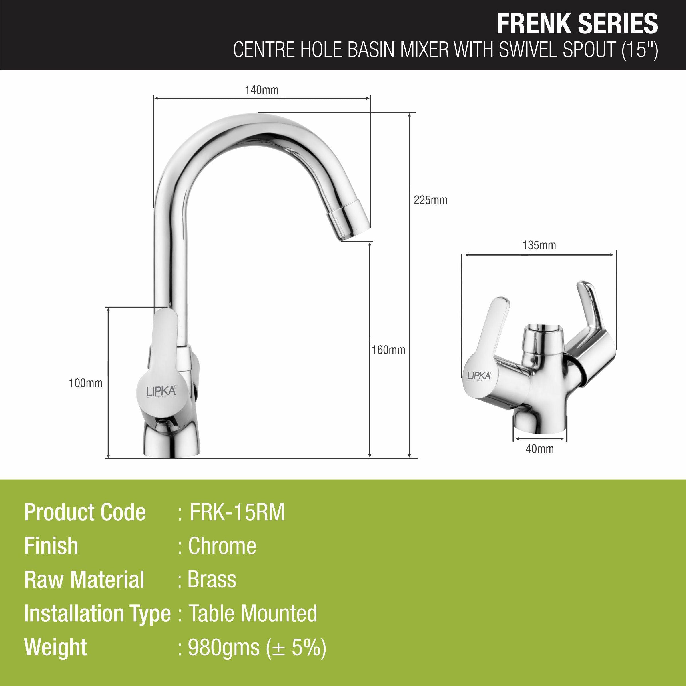 Frenk Centre Hole Basin Mixer Brass Faucet with Round Swivel Spout (15 Inches) - LIPKA - Lipka Home