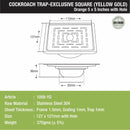Orange Exclusive Square Floor Drain in Yellow Gold PVD Coating (5 x 5 Inches) with Hole & Cockroach Trap - LIPKA - Lipka Home