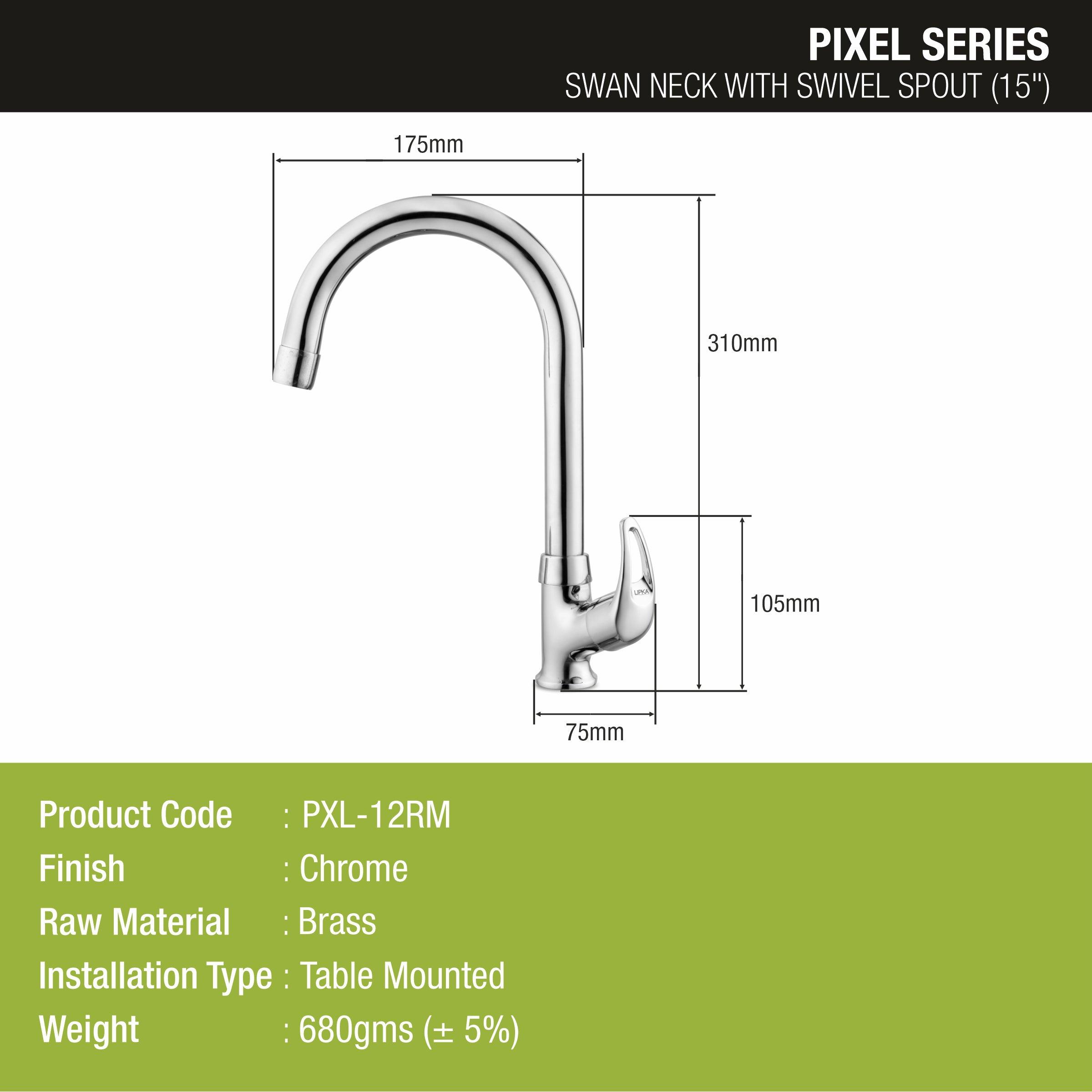Pixel Swan Neck Brass Faucet with Round Swivel Spout (15 Inches) - LIPKA - Lipka Home