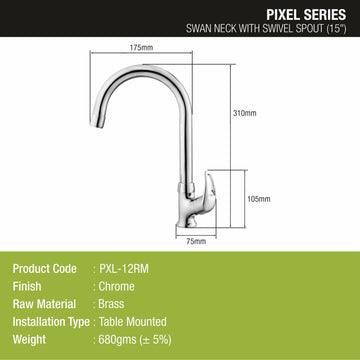 Pixel Swan Neck Brass Faucet with Round Swivel Spout (15 Inches) - LIPKA - Lipka Home