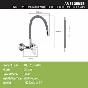 Arise Single Lever Sink Mixer with Grey Flexible Silicone Spout (20 Inches) - LIPKA - Lipka Home