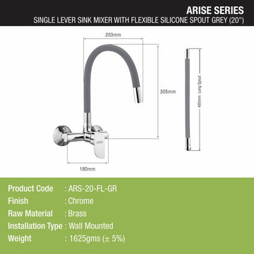 Arise Single Lever Sink Mixer with Grey Flexible Silicone Spout (20 Inches) - LIPKA - Lipka Home