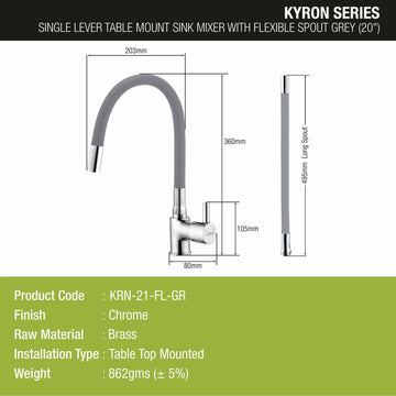 Kyron Single Lever Table Mount Sink Mixer Brass Faucet with Flexible Silicone Spout (Grey) - LIPKA - Lipka Home