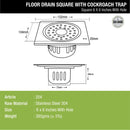 Square Floor Drain (6 x 6 Inches) with Hole and Cockroach Trap - LIPKA - Lipka Home