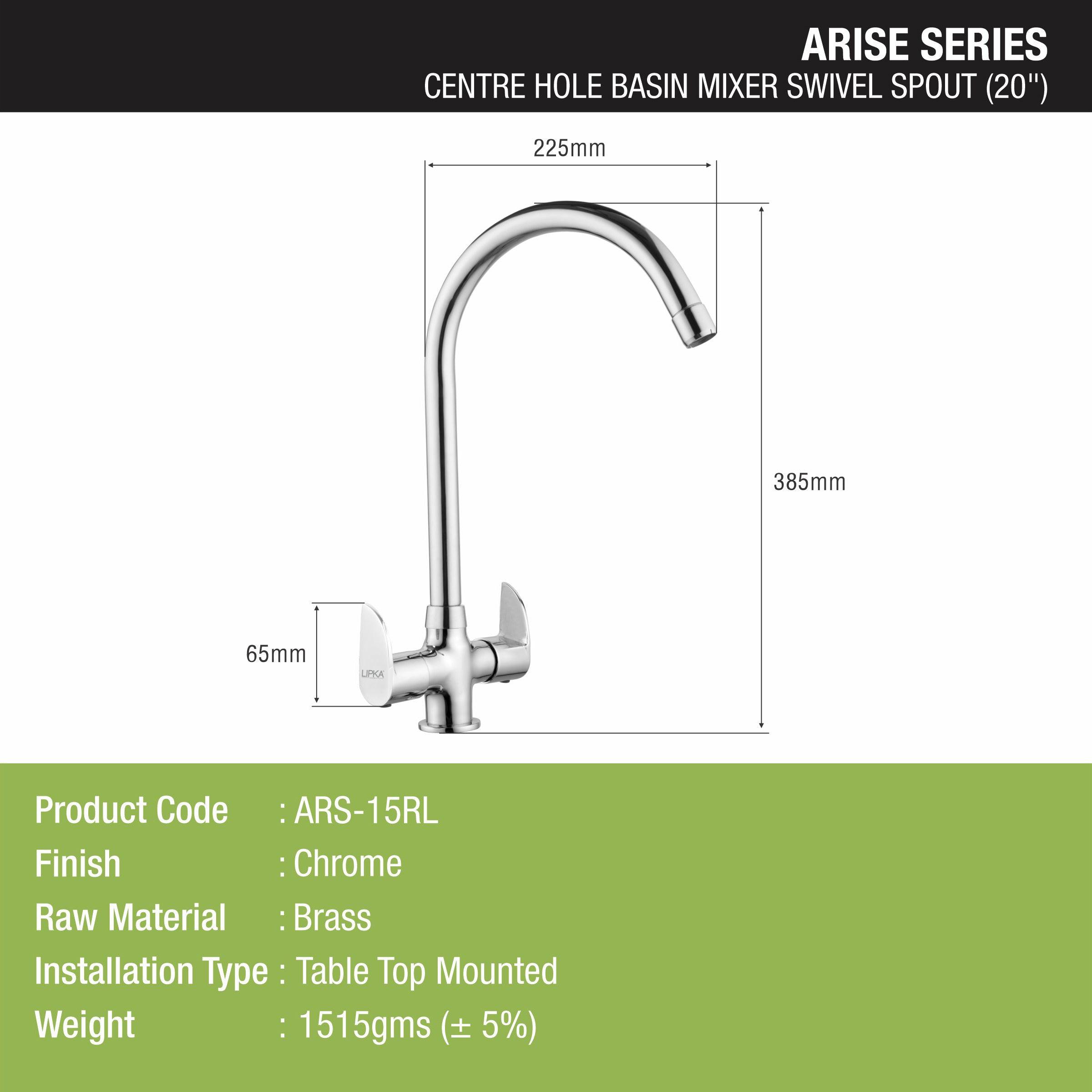 Arise Centre Hole Basin Mixer Brass Faucet with Round Swivel Spout (20 Inches) - LIPKA - Lipka Home