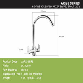 Arise Centre Hole Basin Mixer Brass Faucet with Round Swivel Spout (20 Inches) - LIPKA - Lipka Home