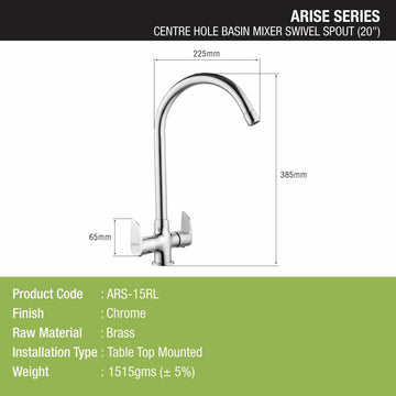 Arise Centre Hole Basin Mixer Brass Faucet with Round Swivel Spout (20 Inches) - LIPKA - Lipka Home