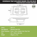 Purple Exclusive Square Flat Cut Floor Drain in Yellow Gold PVD Coating (6 x 6 Inches) with Hole & Cockroach Trap - LIPKA - Lipka Home