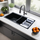 Black Quartz Double Bowl Kitchen Sink (45 x 20 x 9 Inches) - LIPKA - Lipka Home