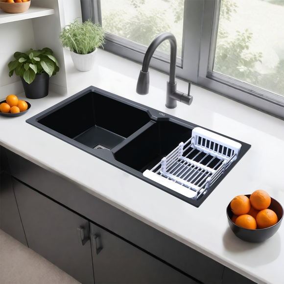 Black Quartz Double Bowl Kitchen Sink (45 x 20 x 9 Inches) - LIPKA - Lipka Home
