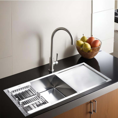 Handmade Single Bowl with Drainboard Kitchen Sink (37 x 18 x 10 Inches) - LIPKA - Lipka Home