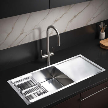 Handmade Single Bowl 304-Grade Kitchen Sink with Drainboard (37 x 18 x 10 Inches) - LIPKA - Lipka Home