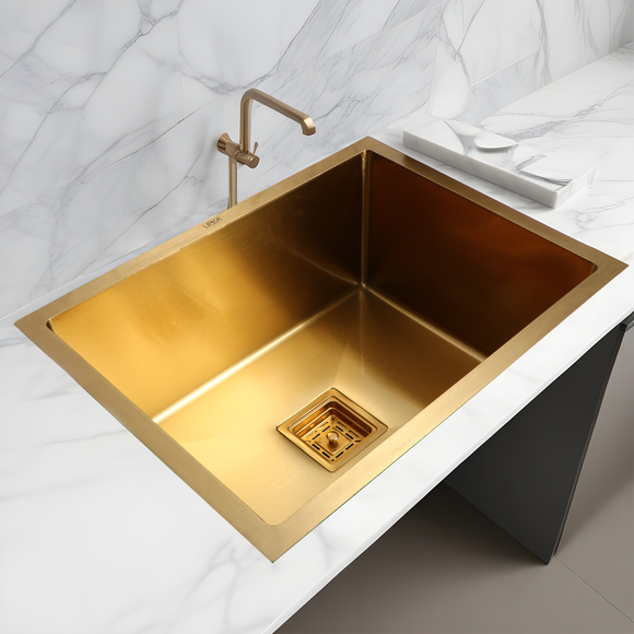 Handmade Yellow Gold PVD Coated Single Bowl Kitchen Sink (24 x 18 x 10 Inches) - LIPKA - Lipka Home