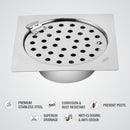 Super Sleek Square Flat Cut Floor Drain (5 x 5 Inches) with Hinge and Cockroach Trap - LIPKA - Lipka Home