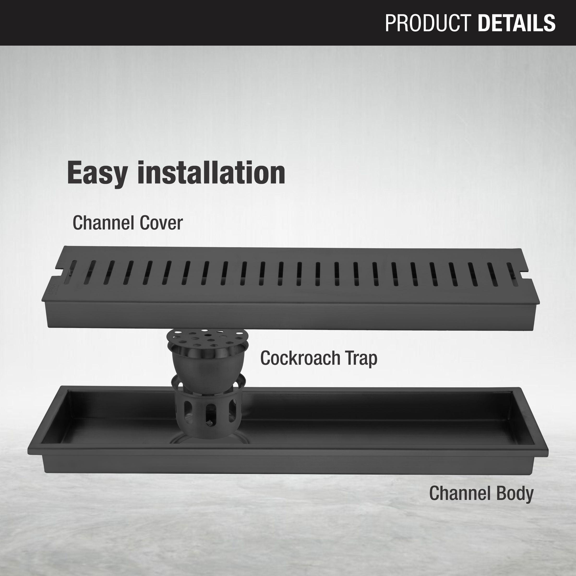 Vertical Shower Drain Channel - Black (36 x 5 Inches) installation