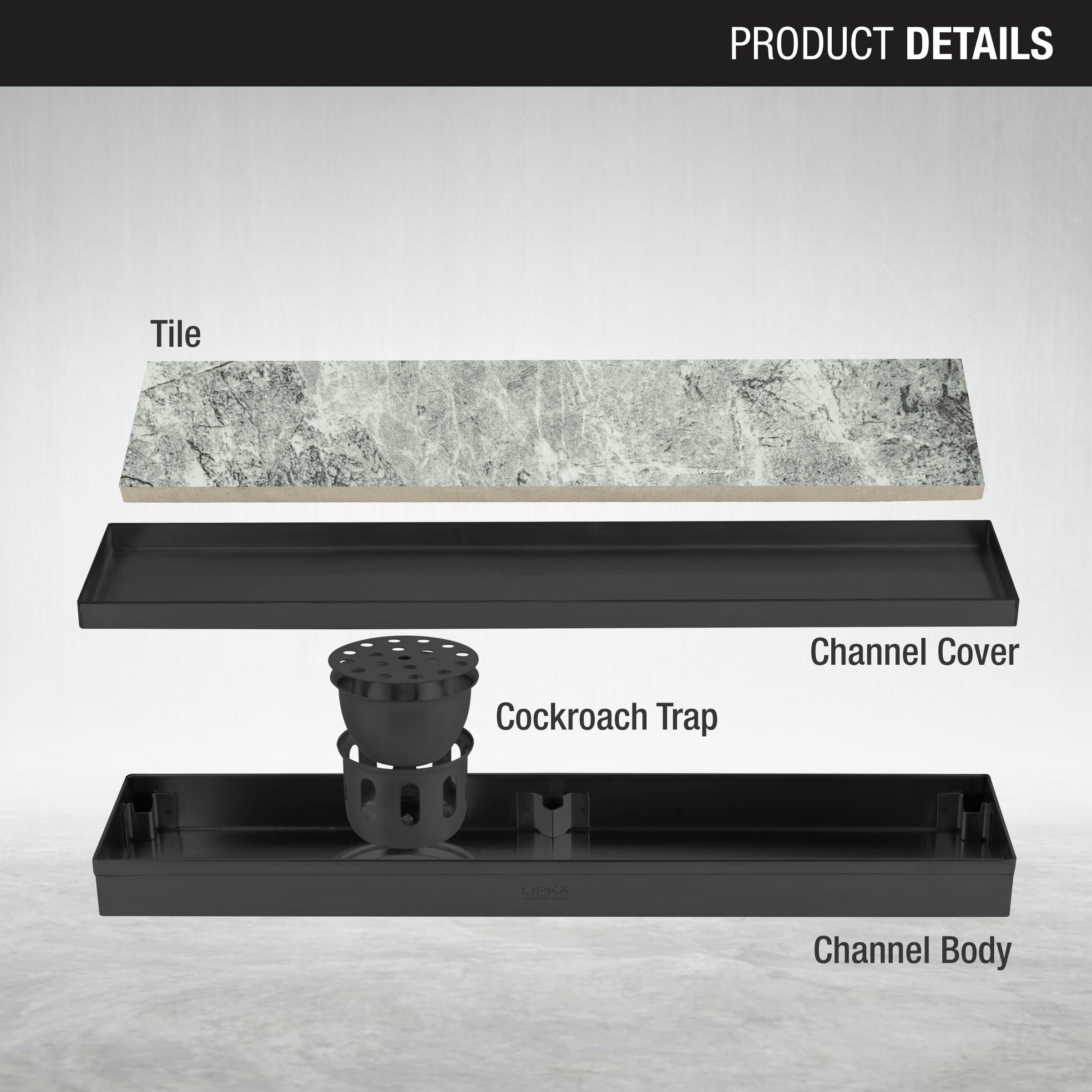Tile Insert Shower Drain Channel - Black (36 x 5 Inches)  