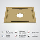 Yellow Exclusive Square Flat Cut Floor Drain in Yellow Gold PVD Coating (6 x 6 Inches) with Hole - LIPKA - Lipka Home