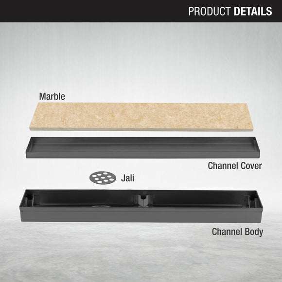 Marble Insert Shower Drain Channel - Black (32 x 2 Inches) - LIPKA - Lipka Home