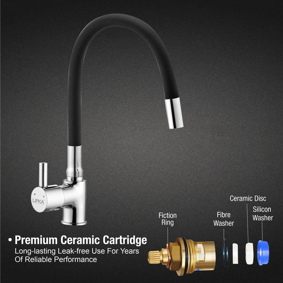 Kyron Single Lever Table Mount Sink Mixer Brass Faucet with Flexible Silicone Spout (Black) - LIPKA - Lipka Home