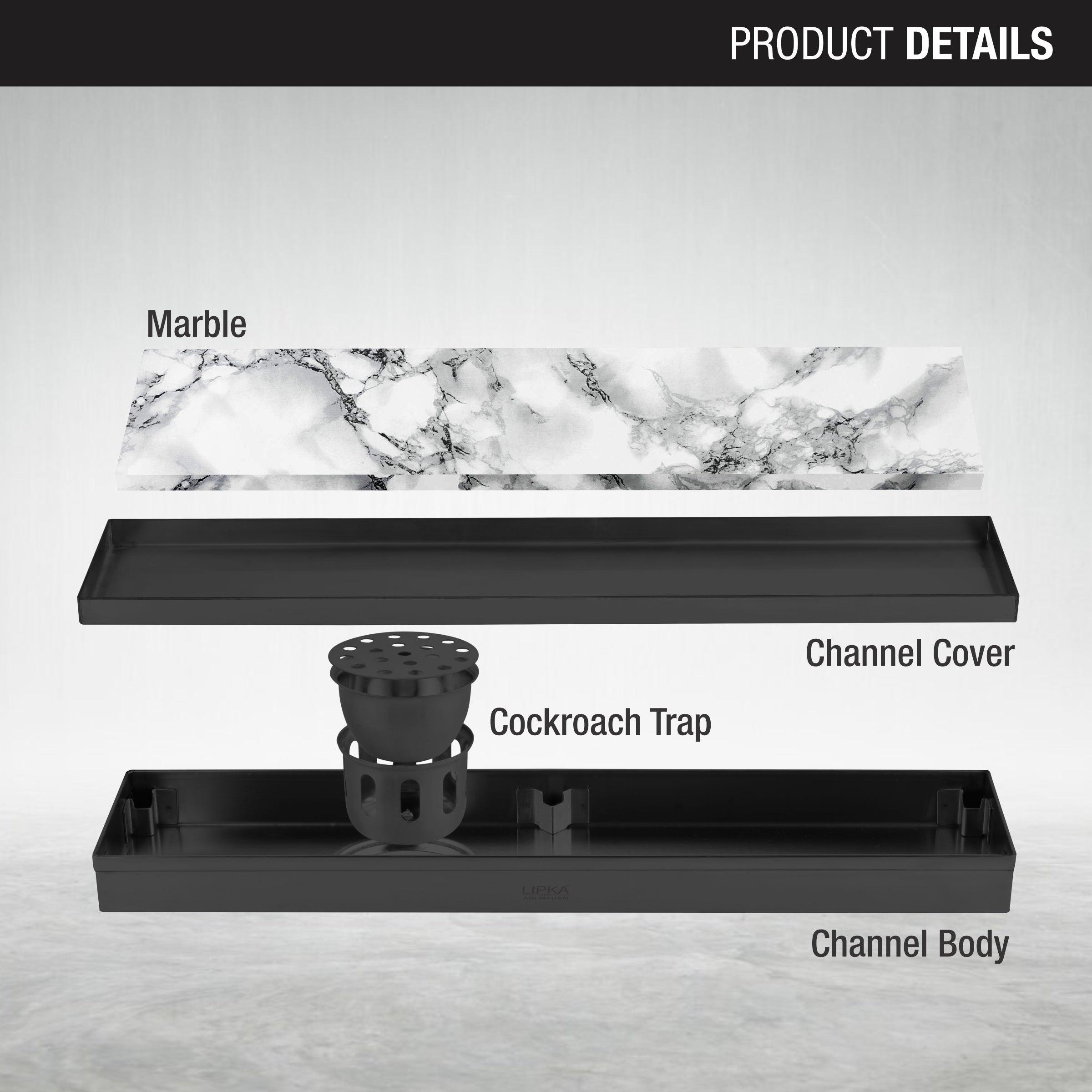 Marble Insert Shower Drain Channel - Black (24 x 3 Inches) product parts