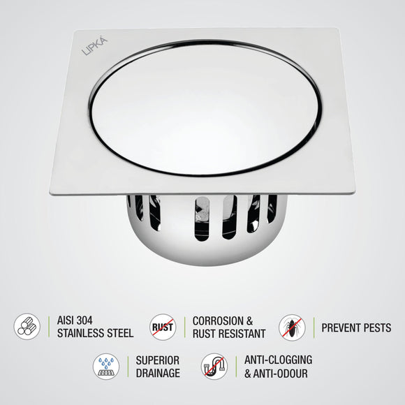 Pop-up Square Floor Drain (5 x 5 Inches) with Cockroach Trap - LIPKA - Lipka Home