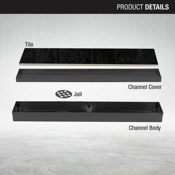 Tile Insert Shower Drain Channel - Black (32 x 2 Inches) - LIPKA - Lipka Home