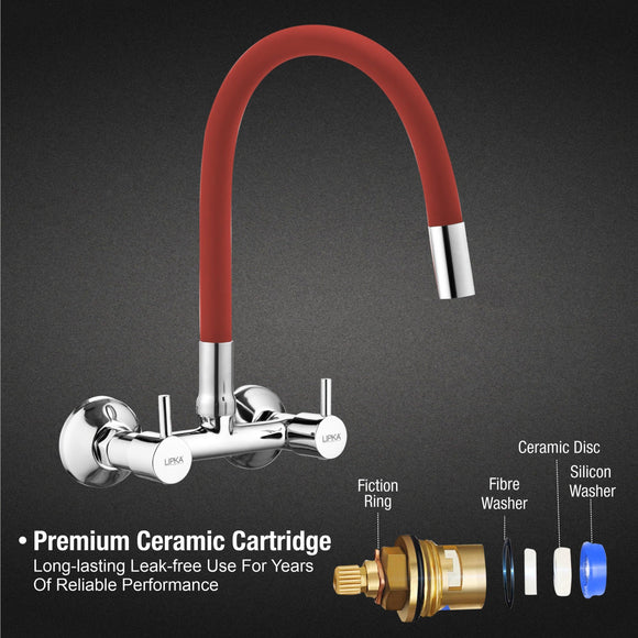 Kyron Sink Mixer Brass Faucet with Flexible Silicone Spout (Red) - LIPKA - Lipka Home