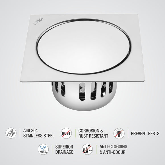 Pop-up Square Floor Drain (5.5 x 5.5 Inches) with Cockroach Trap - LIPKA - Lipka Home